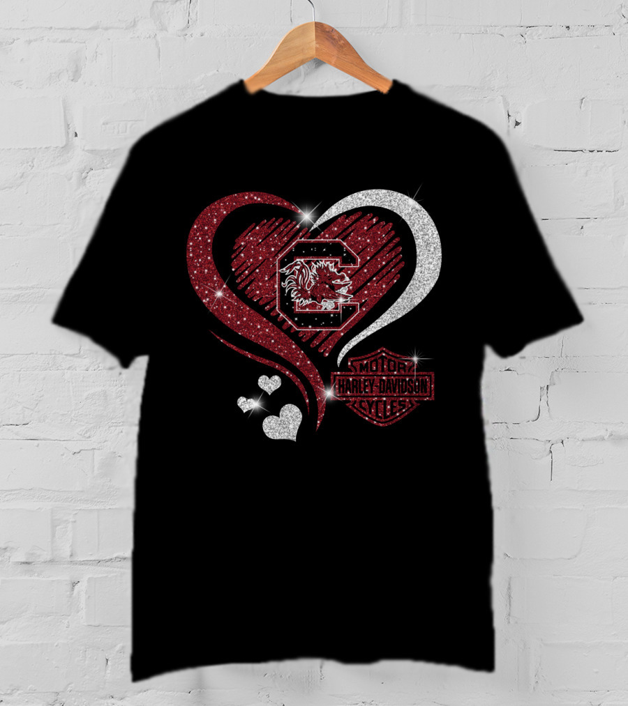South Carolina Gamecocks Harley Davidson Heart Intertwine T-Shirt