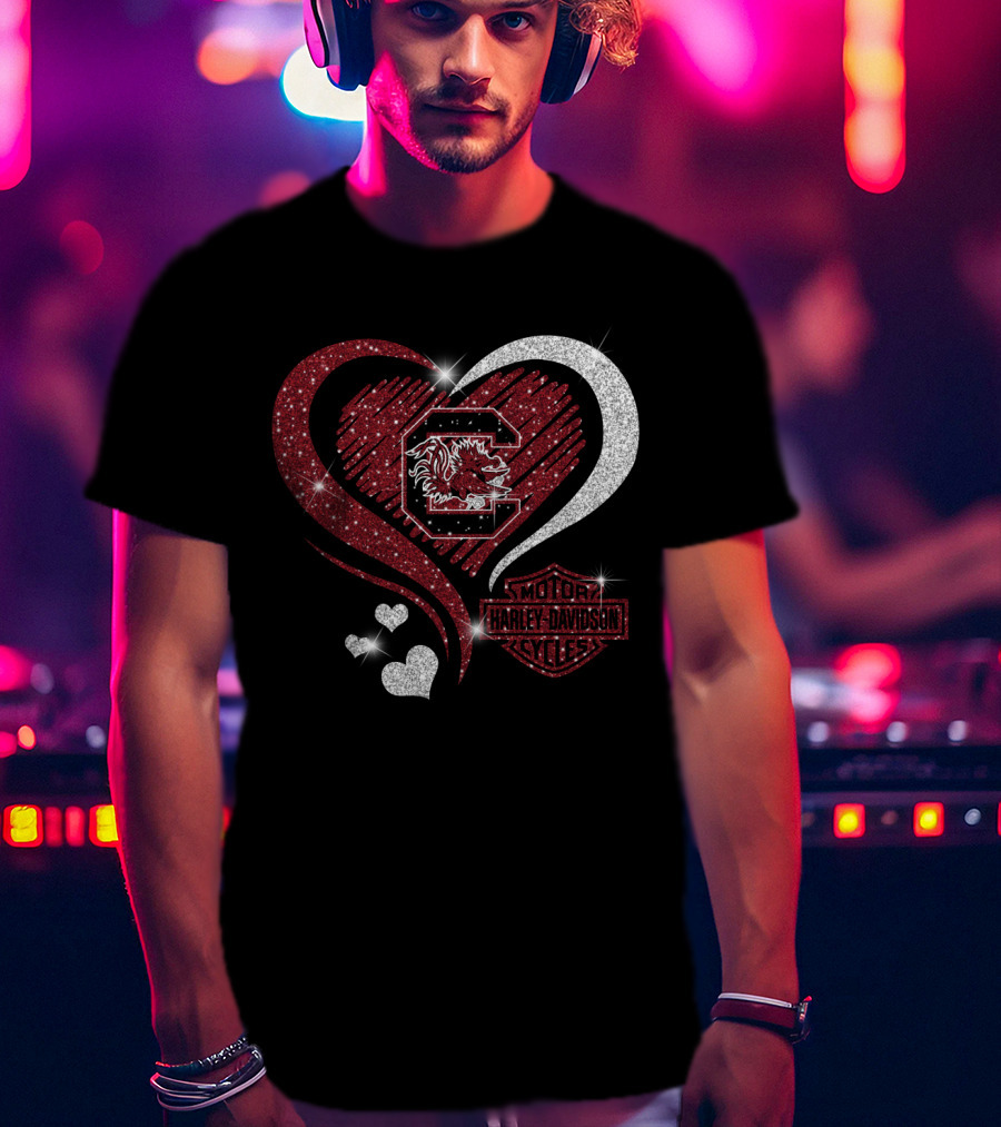 South Carolina Gamecocks Harley Davidson Heart Intertwine T-Shirt
