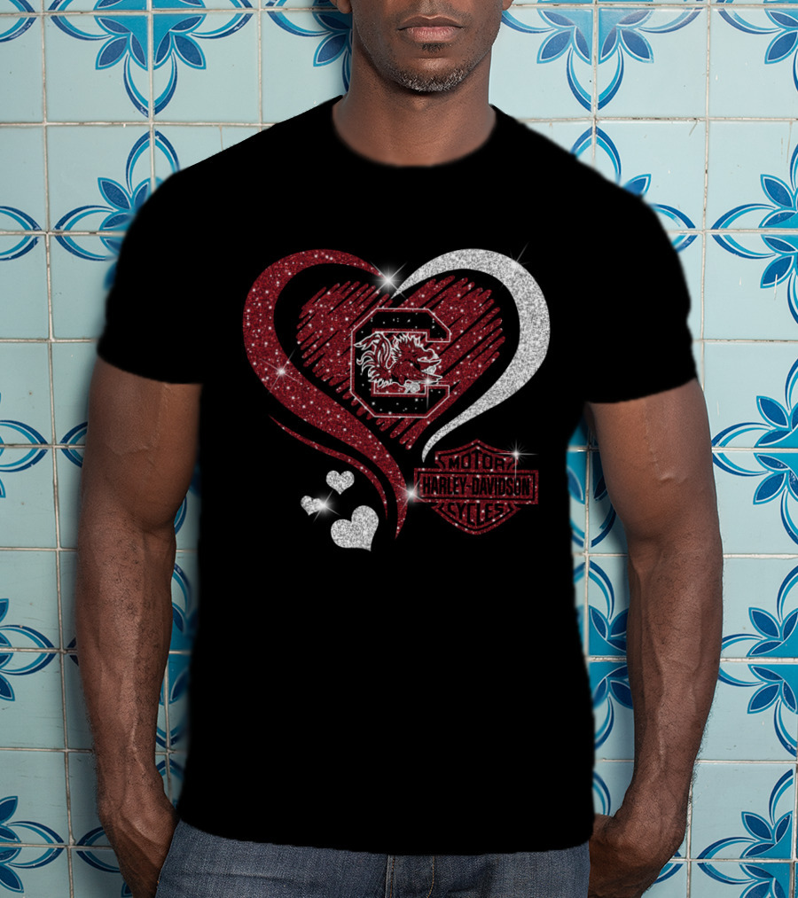 South Carolina Gamecocks Harley Davidson Heart Intertwine T-Shirt