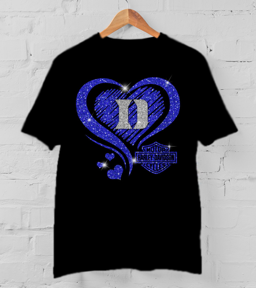 Ncaa Duke Blue Devils Harley Davidson Heart Sparkle T-Shirt