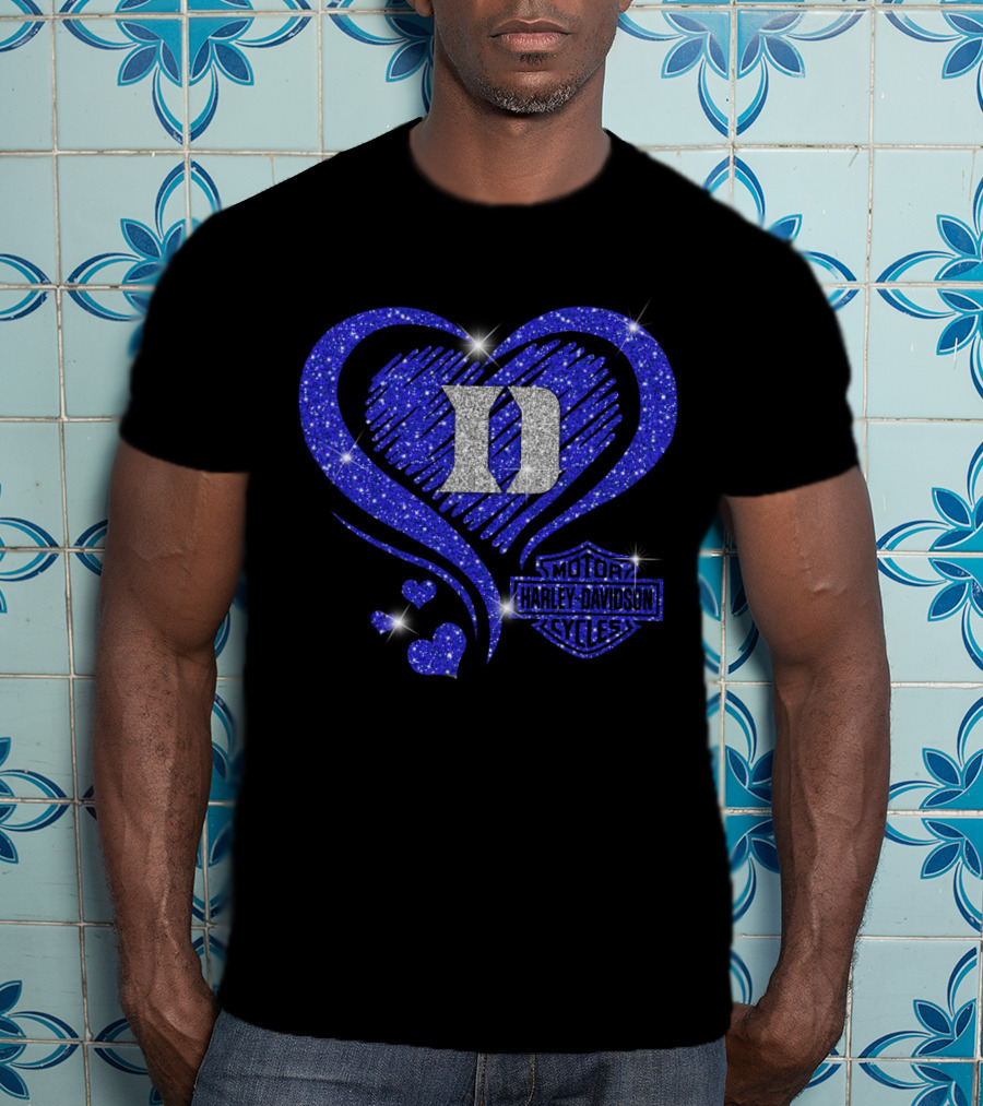 Ncaa Duke Blue Devils Harley Davidson Heart Sparkle T-Shirt