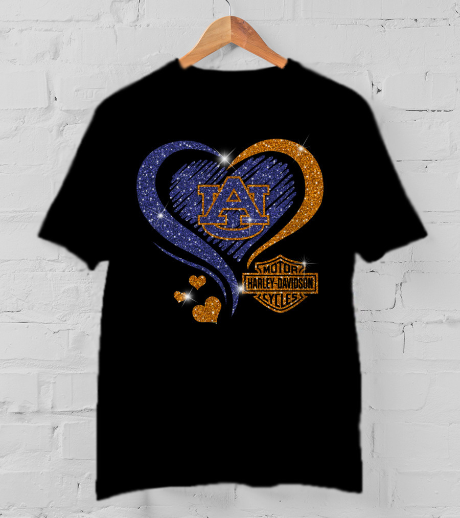 Auburn Tigers Heart With Harley Davidson T-Shirt