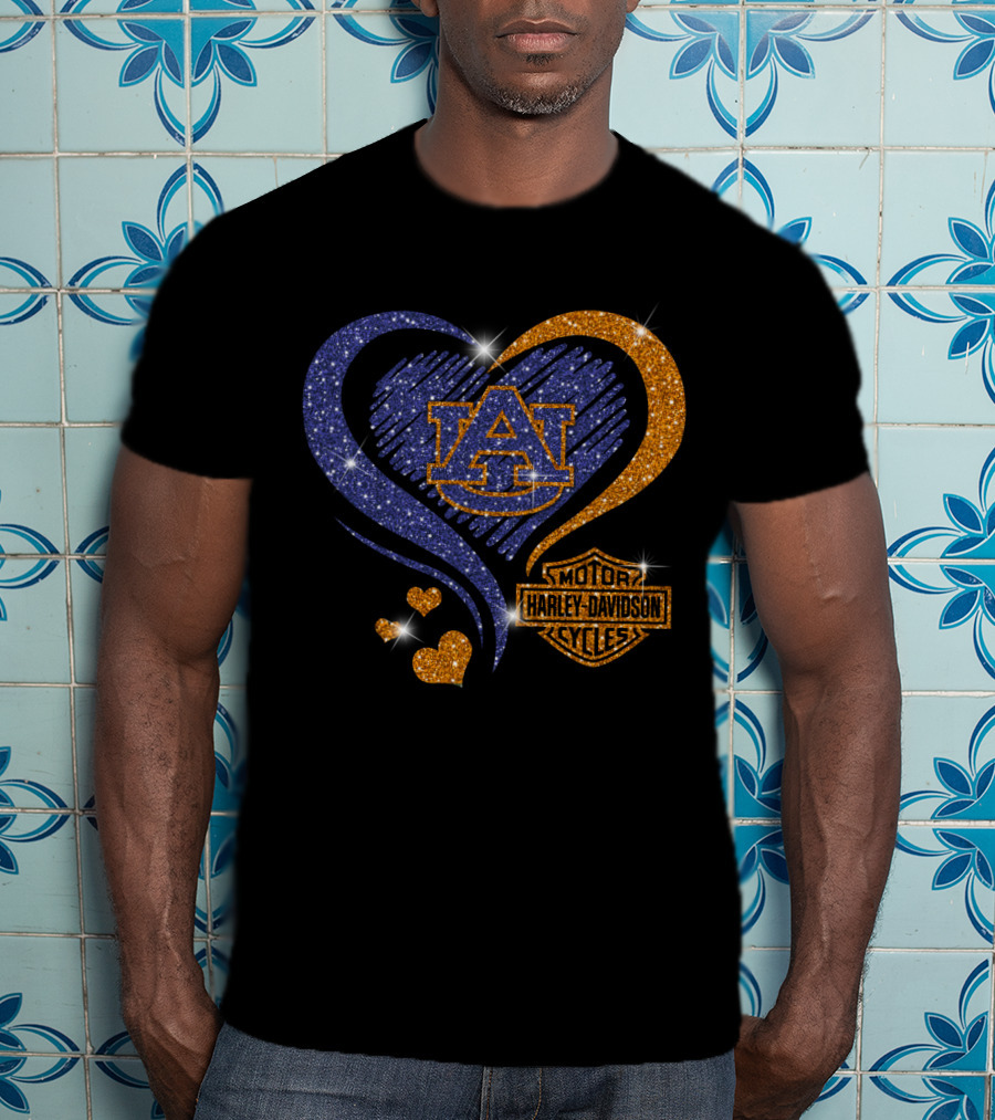 Auburn Tigers Heart With Harley Davidson T-Shirt