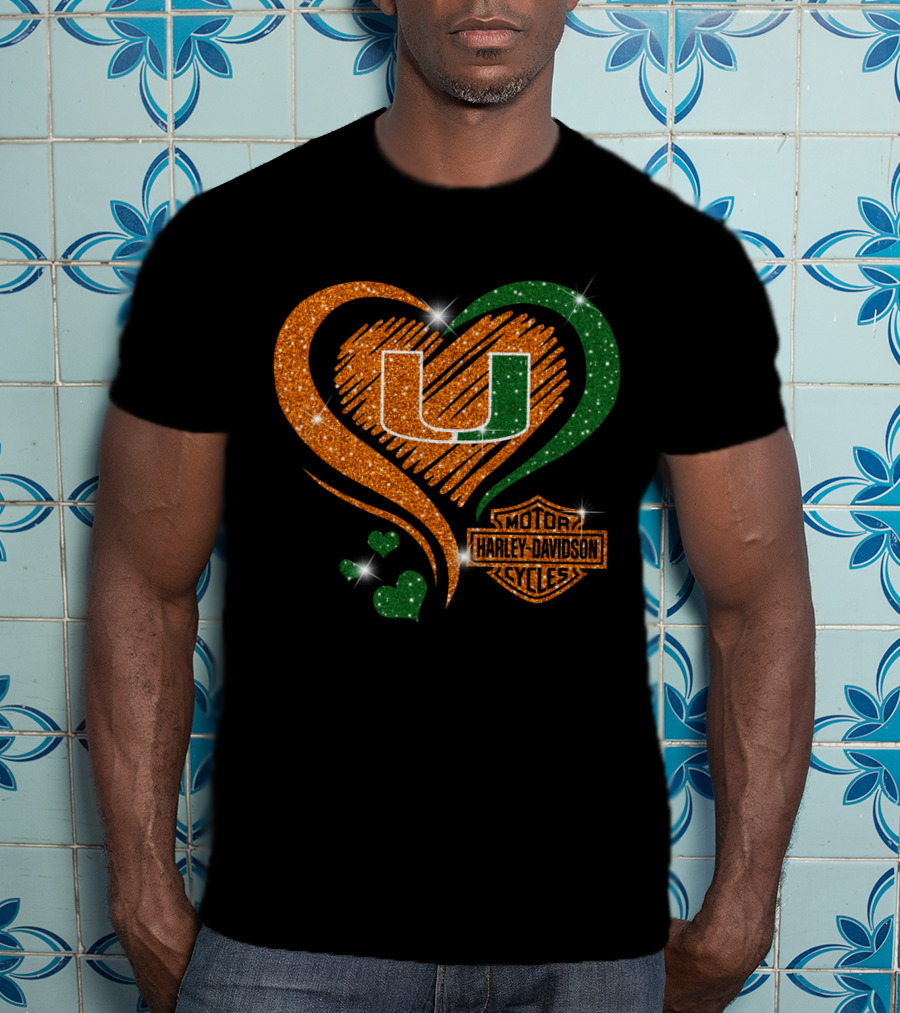U Miami Hurricanes Heart Harley Davidson Style T-Shirt