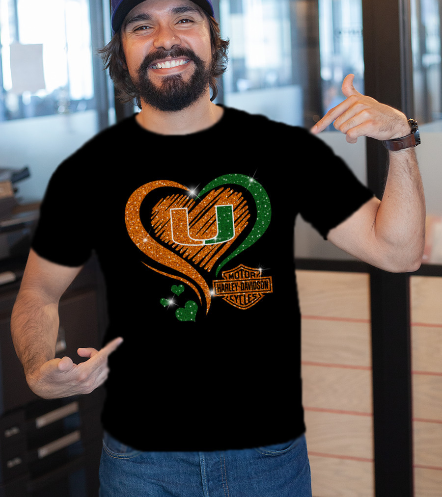 U Miami Hurricanes Heart Harley Davidson Style T-Shirt