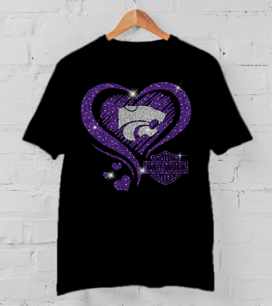 Kansas State Wildcats Harley Davidson Sparkle Heart T-Shirt