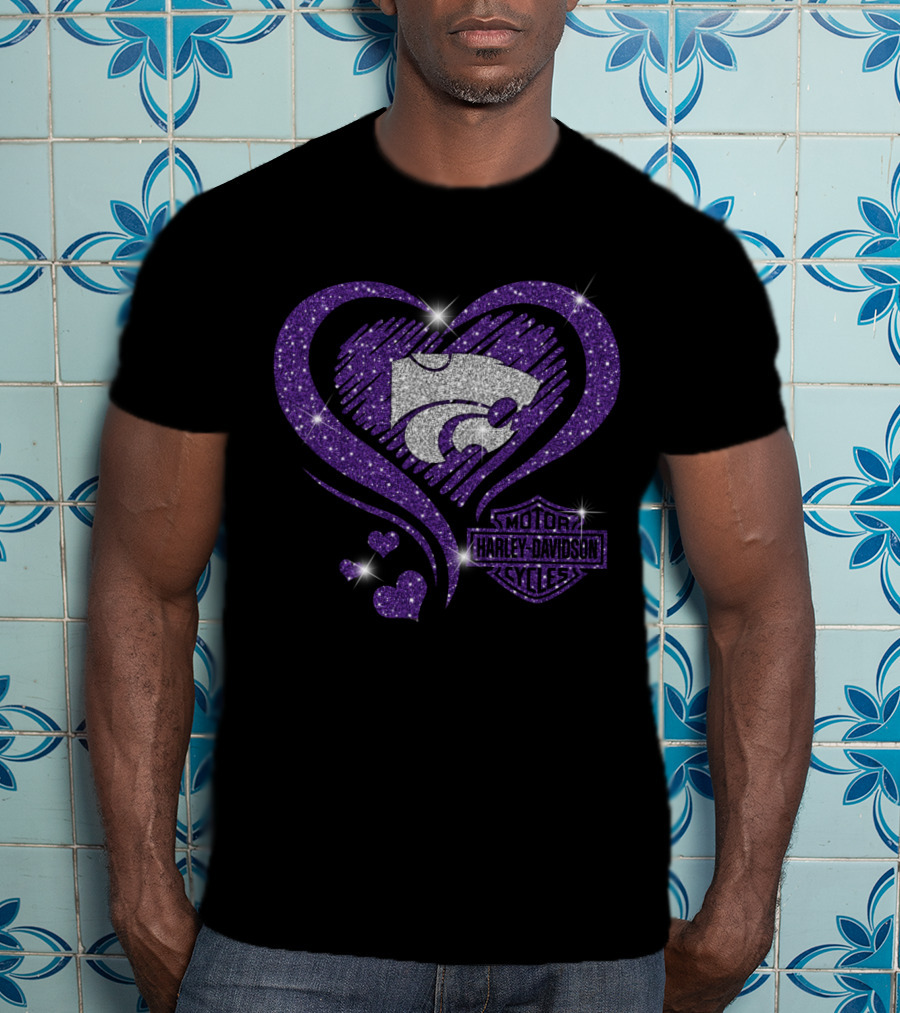 Kansas State Wildcats Harley Davidson Sparkle Heart T-Shirt