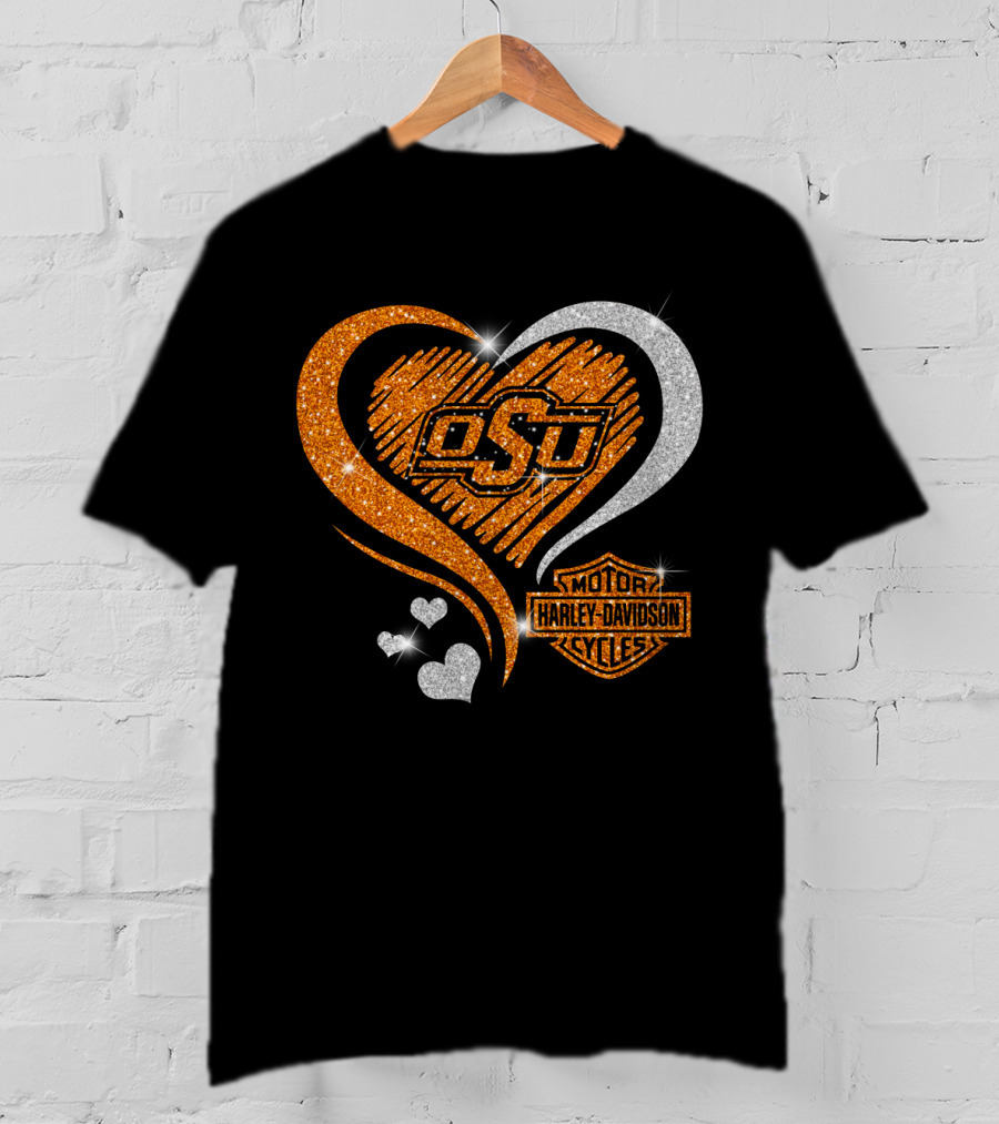 Osu Oklahoma State Cowboys Harley Davidson Heart T-Shirt