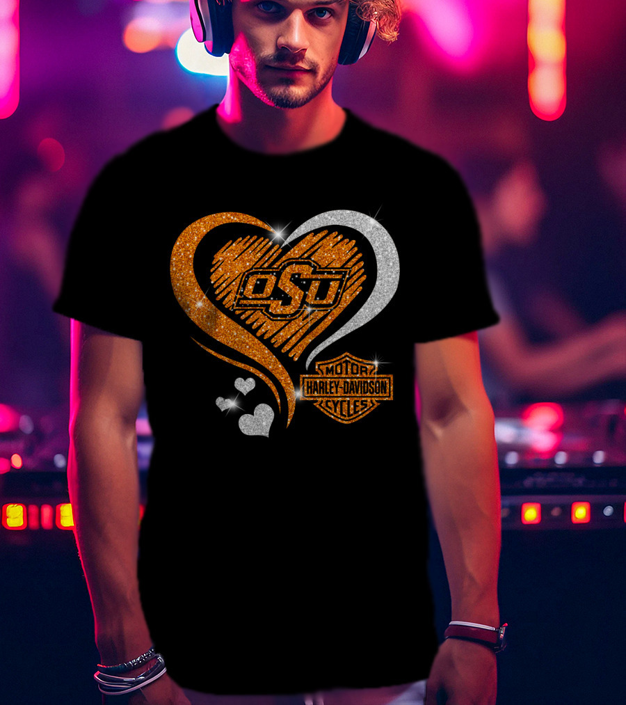 Osu Oklahoma State Cowboys Harley Davidson Heart T-Shirt