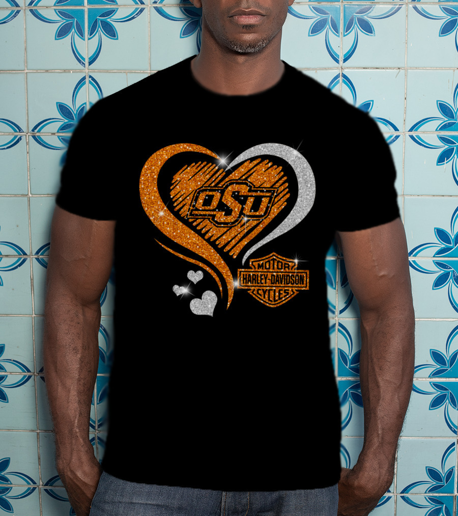 Osu Oklahoma State Cowboys Harley Davidson Heart T-Shirt