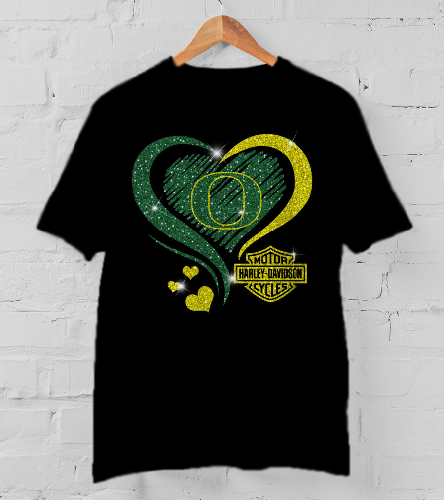 Motor Harley Davidson Cycles Oregon Ducks Heart Sparkle T-Shirt