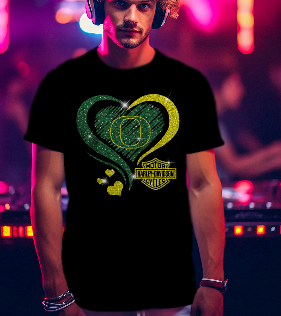 Motor Harley Davidson Cycles Oregon Ducks Heart Sparkle T-Shirt