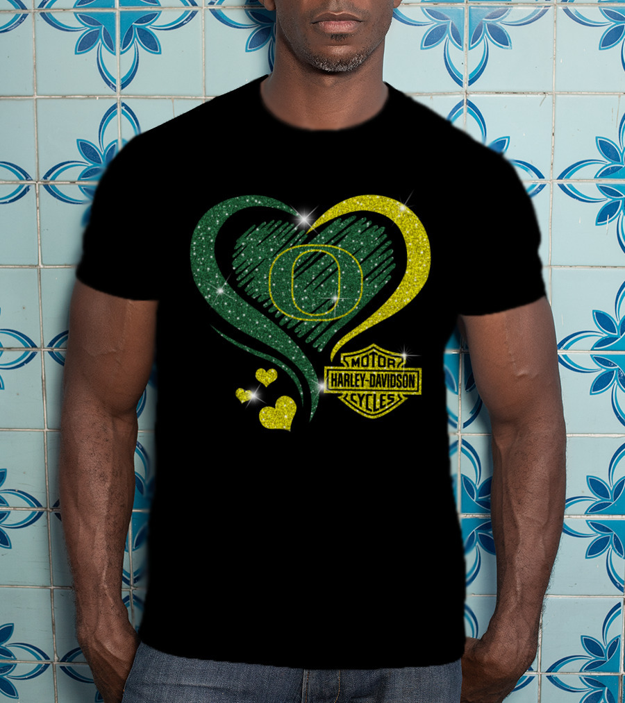 Motor Harley Davidson Cycles Oregon Ducks Heart Sparkle T-Shirt