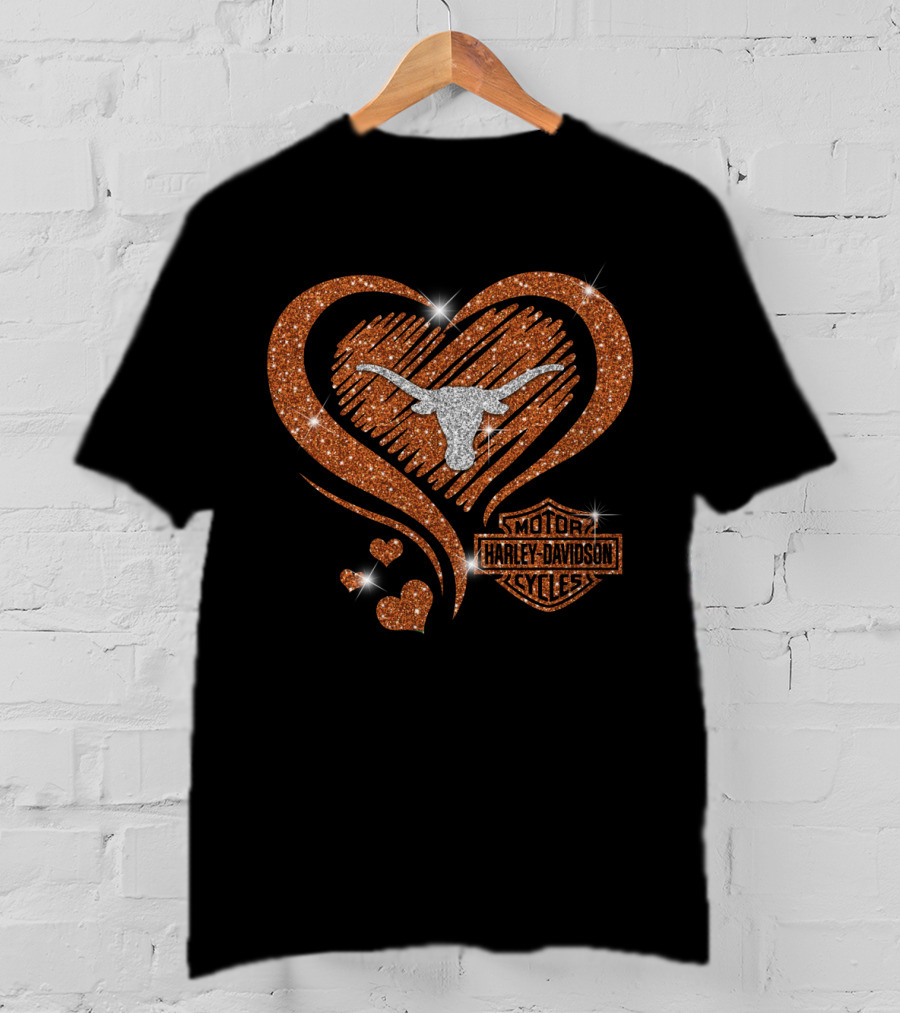 Texas Longhorns Harley Davidson Heart T-Shirt