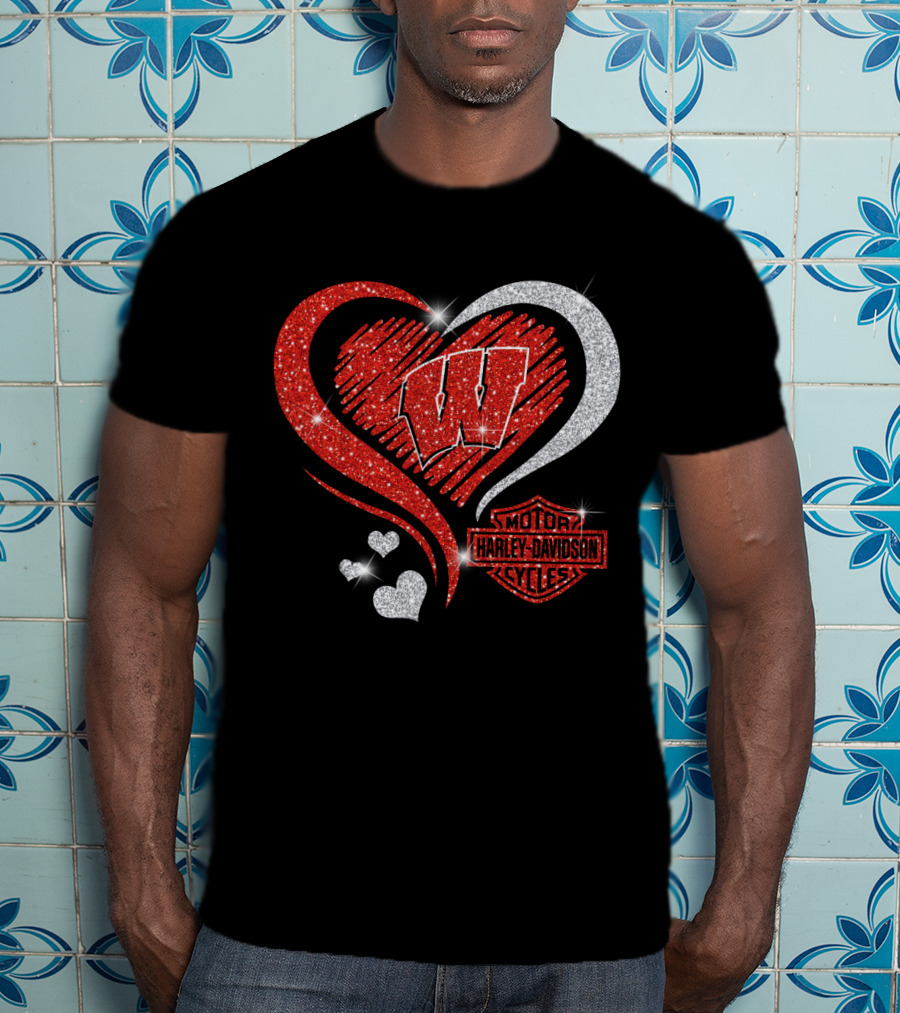 Wisconsin Badgers Harley Davidson Heart T-Shirt