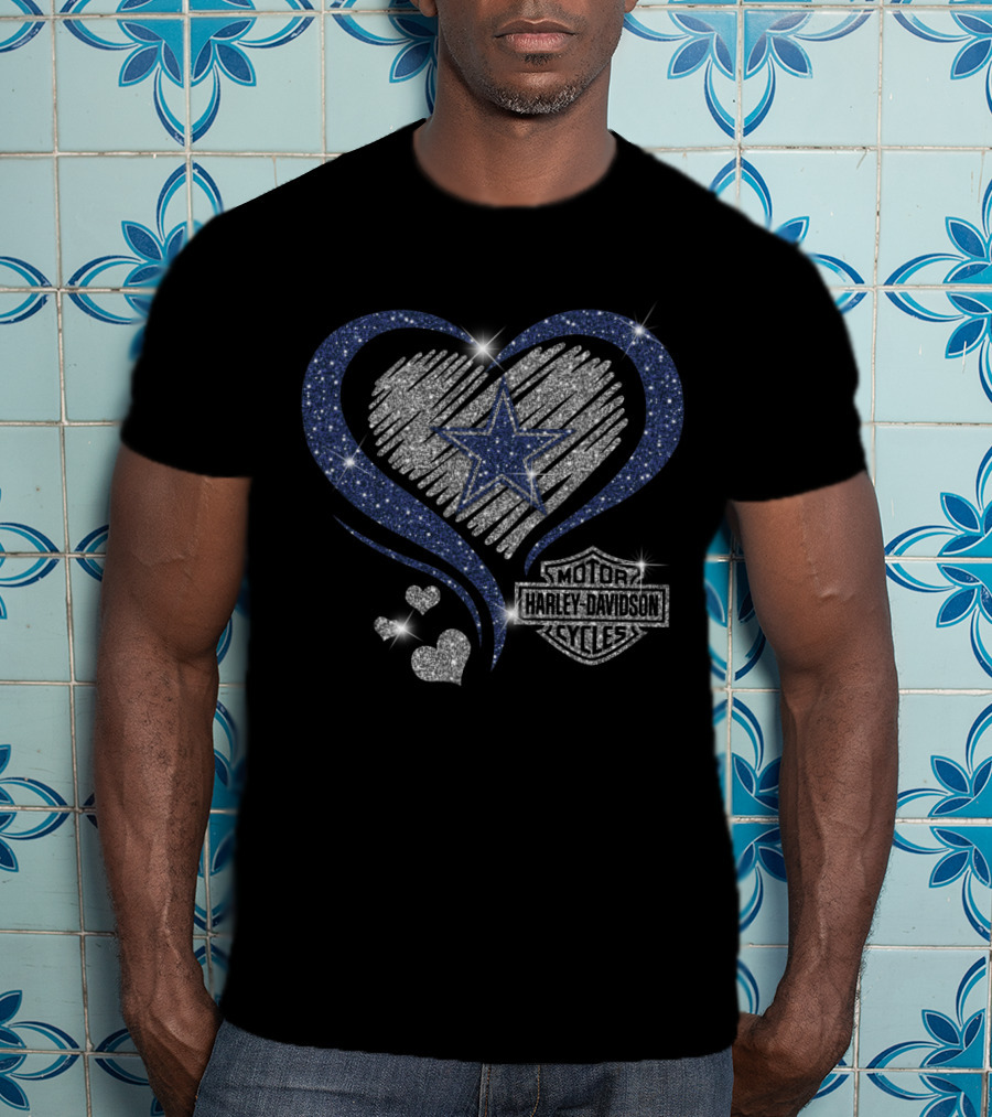 Harley Davidson Motorcycles Nfl Dallas Cowboys Heart And Star T-Shirt