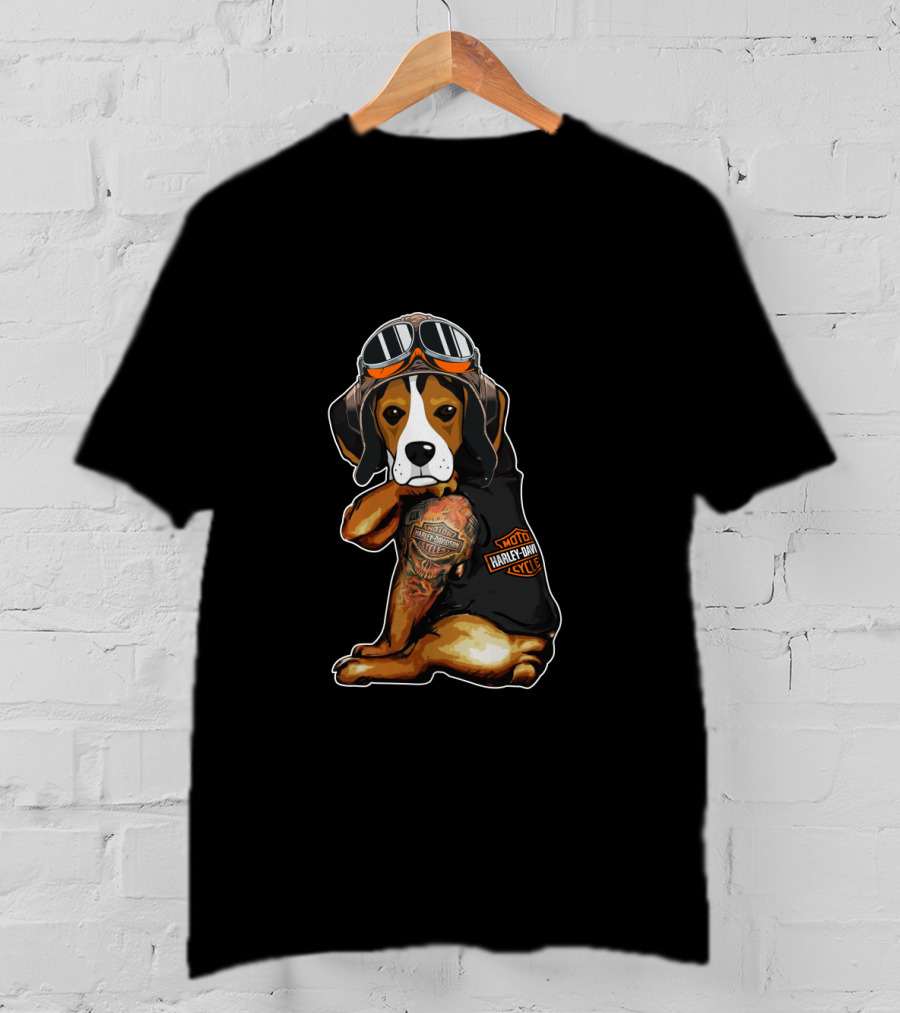 Harley Davidson Beagle With Goggles And Tattoo T-Shirt