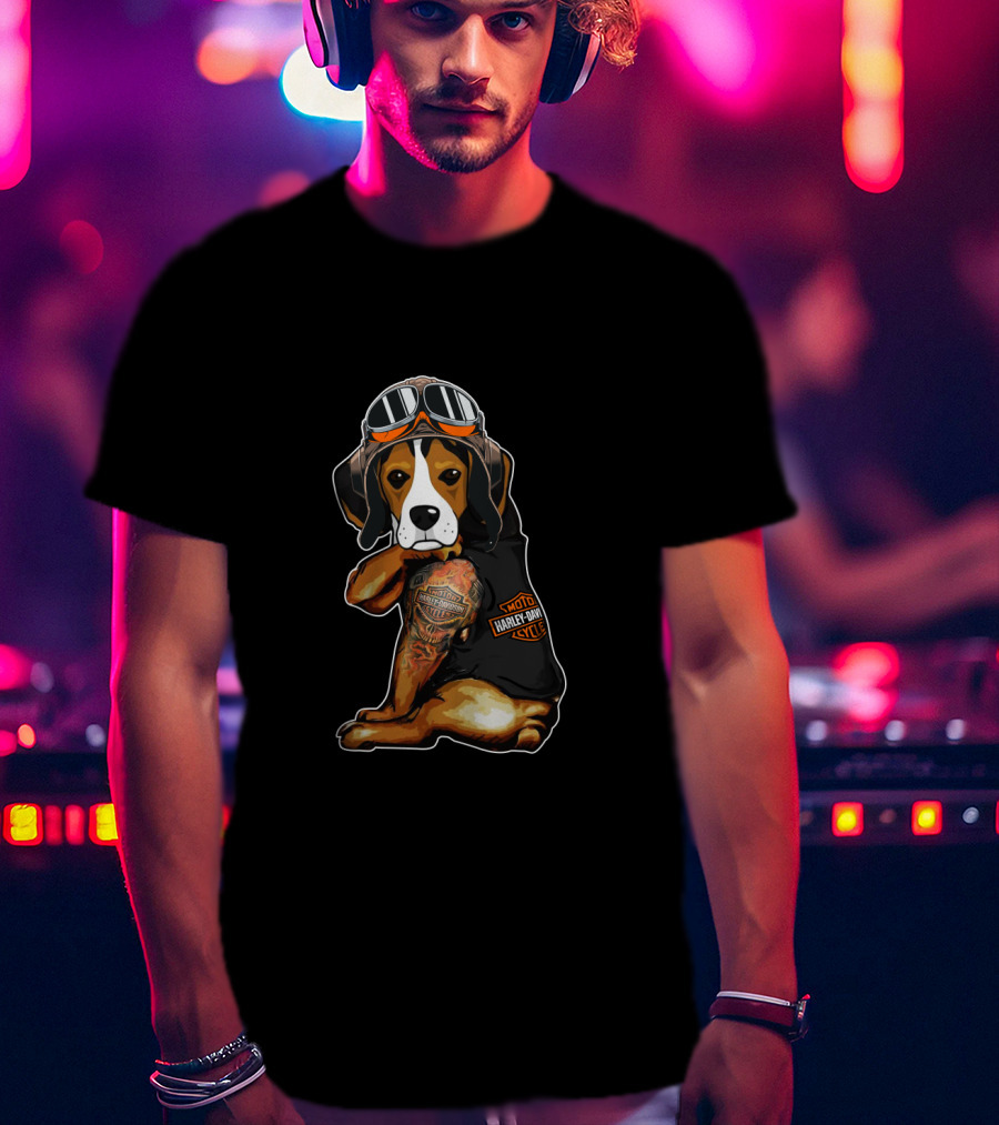 Harley Davidson Beagle With Goggles And Tattoo T-Shirt