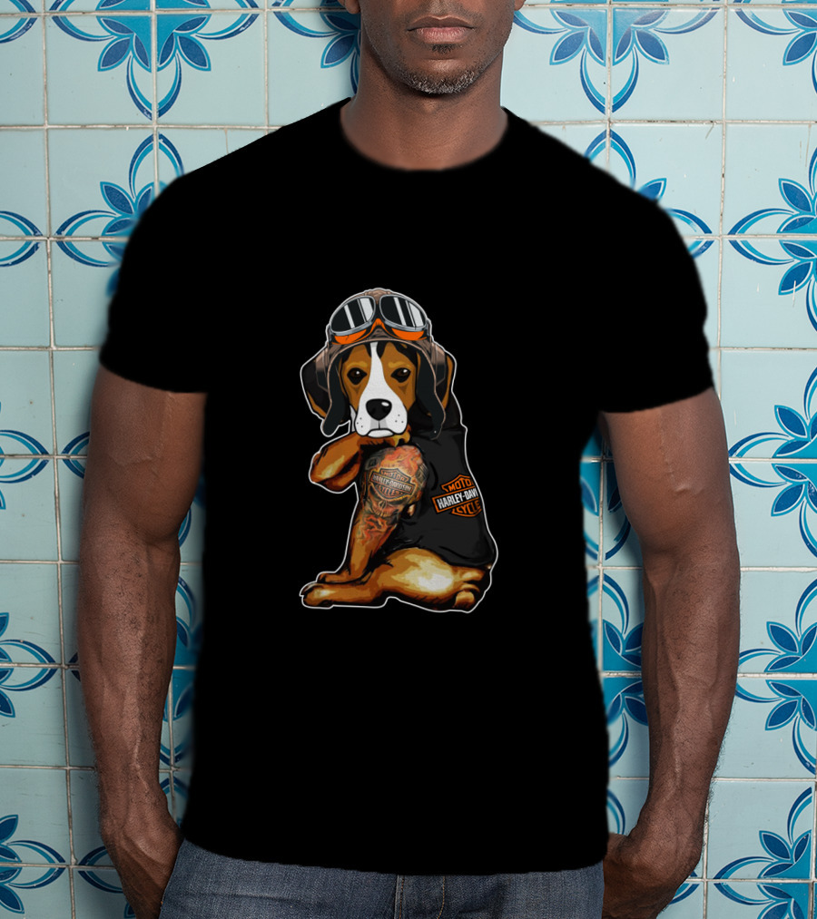 Harley Davidson Beagle With Goggles And Tattoo T-Shirt