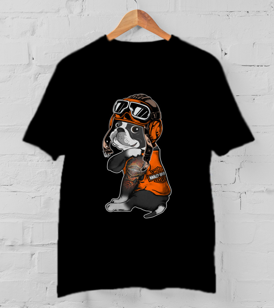 Hd Tatoo Boston Terrier Harley Davidson Moto Goggles T-Shirt