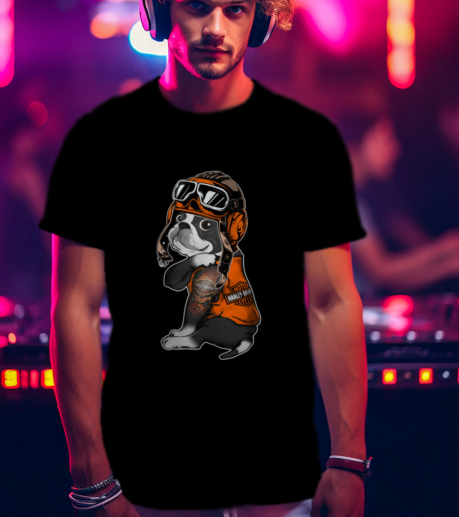 Hd Tatoo Boston Terrier Harley Davidson Moto Goggles T-Shirt