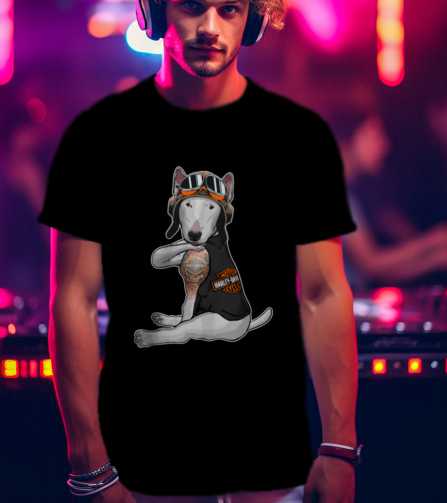 Bull Terrier Harley Davidson Style Tattoo T-Shirt