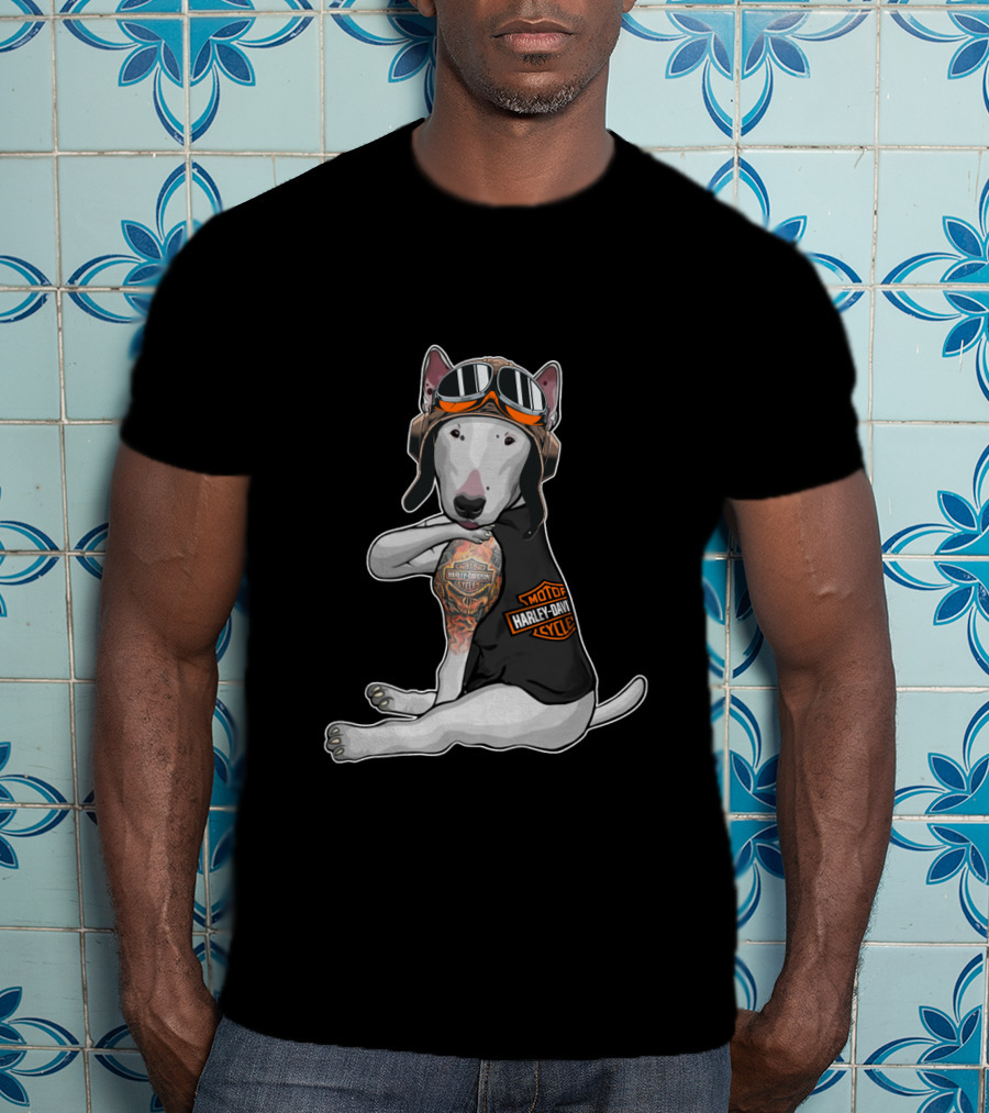 Bull Terrier Harley Davidson Style Tattoo T-Shirt