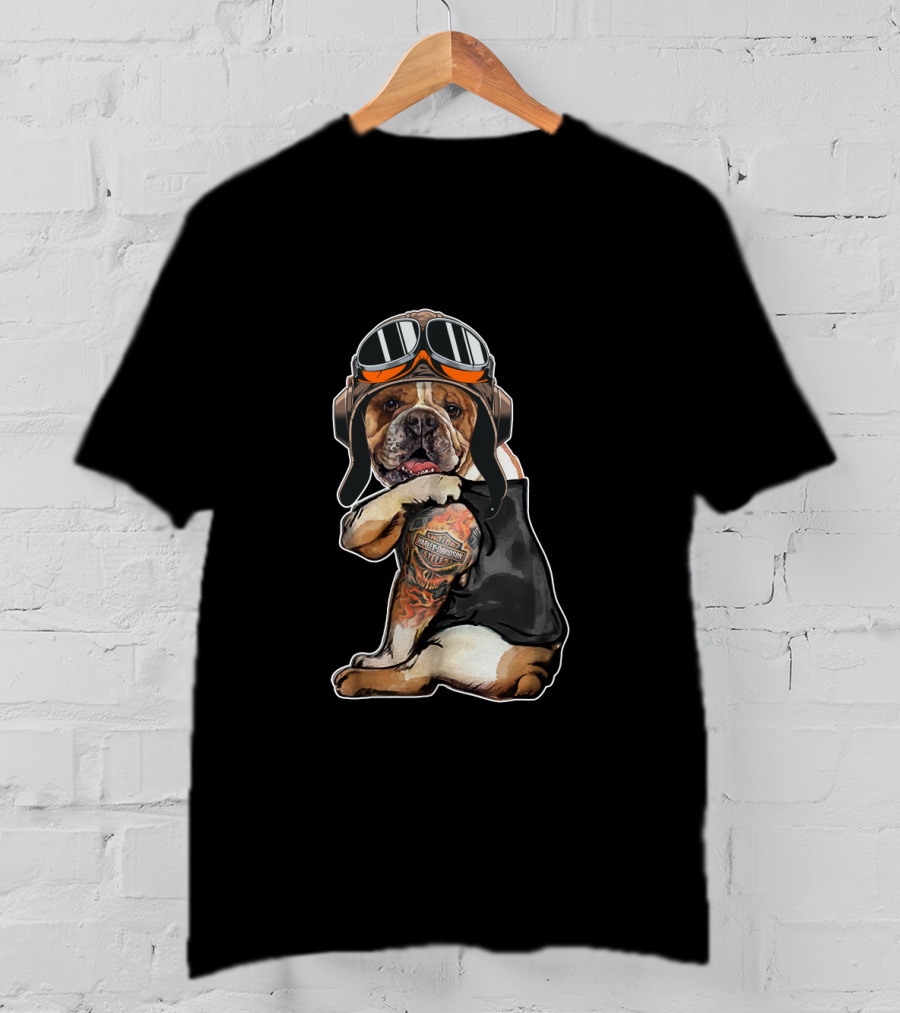 Hd Tatoo Bulldog Harley Davidson Goggles Pilot Look T-Shirt