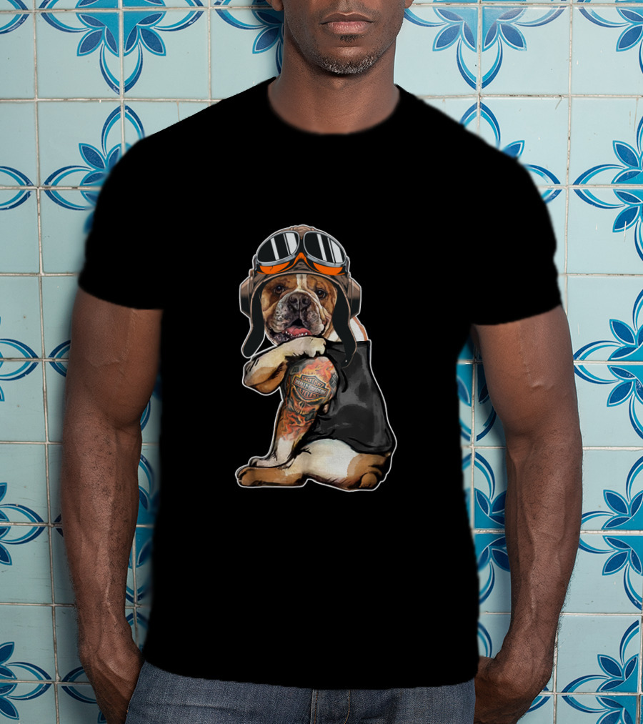 Hd Tatoo Bulldog Harley Davidson Goggles Pilot Look T-Shirt