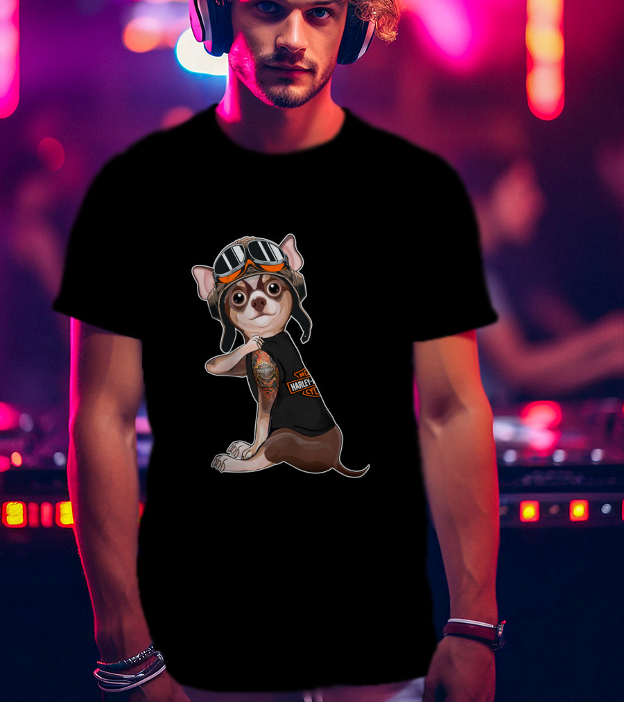 Hd Tattoo Chihuahua Harley Davidson Style Moto Pup T-Shirt