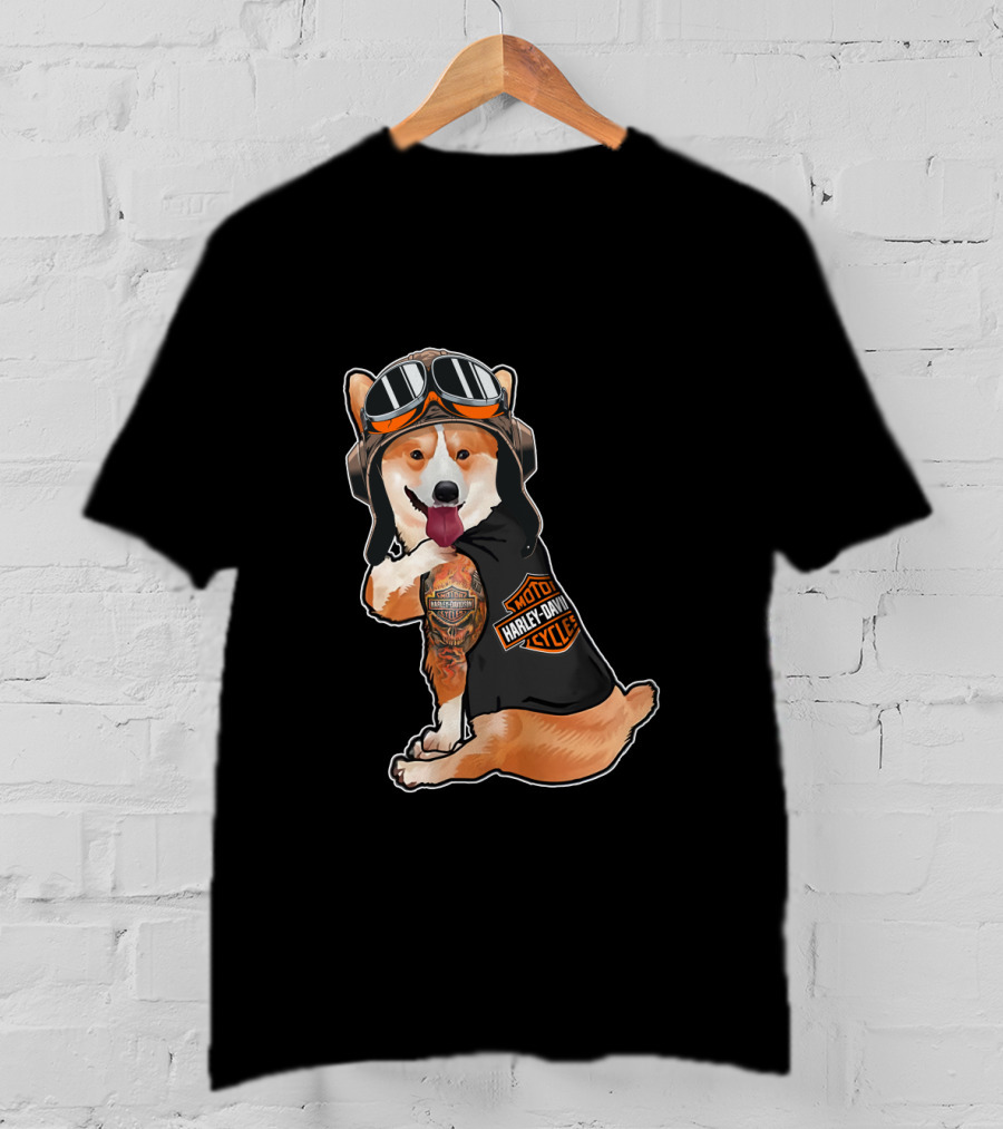 Hd Tatoo Corgi Harley Davidson Moto T-Shirt