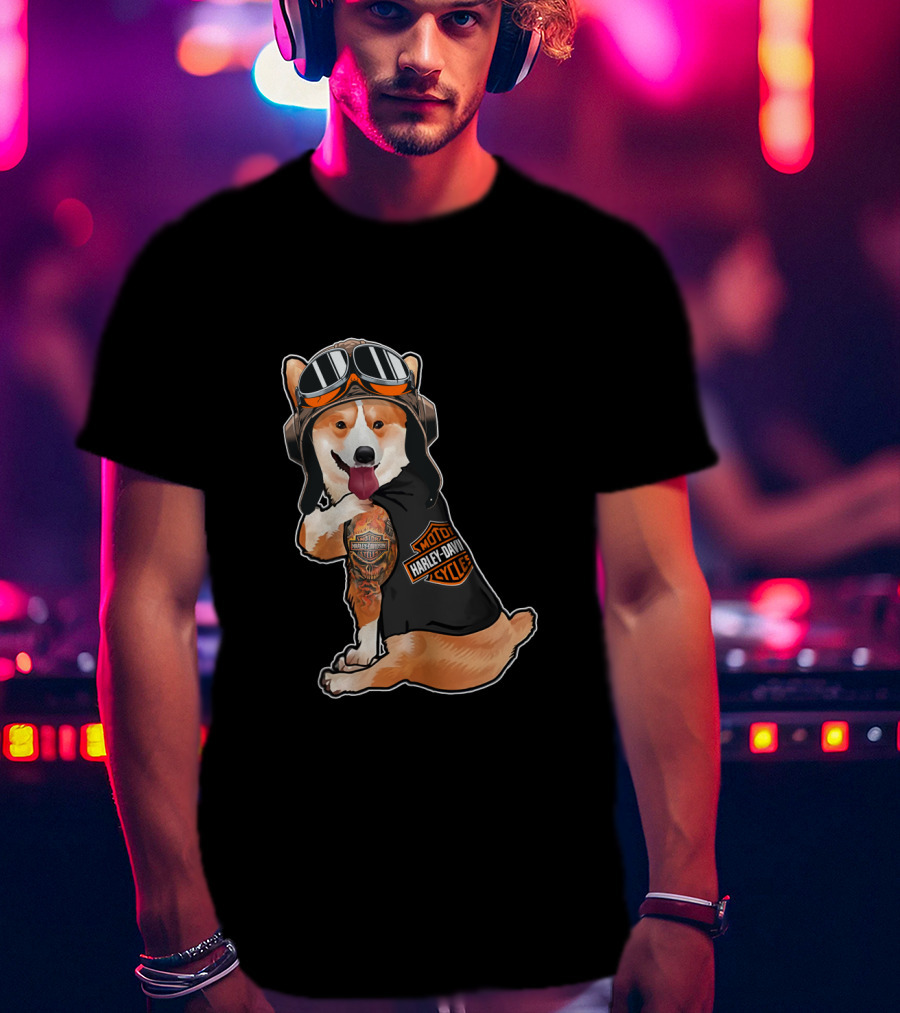 Hd Tatoo Corgi Harley Davidson Moto T-Shirt