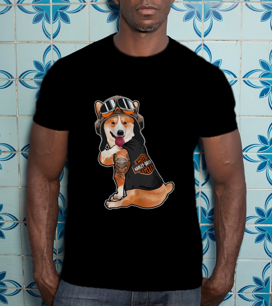 Hd Tatoo Corgi Harley Davidson Moto T-Shirt