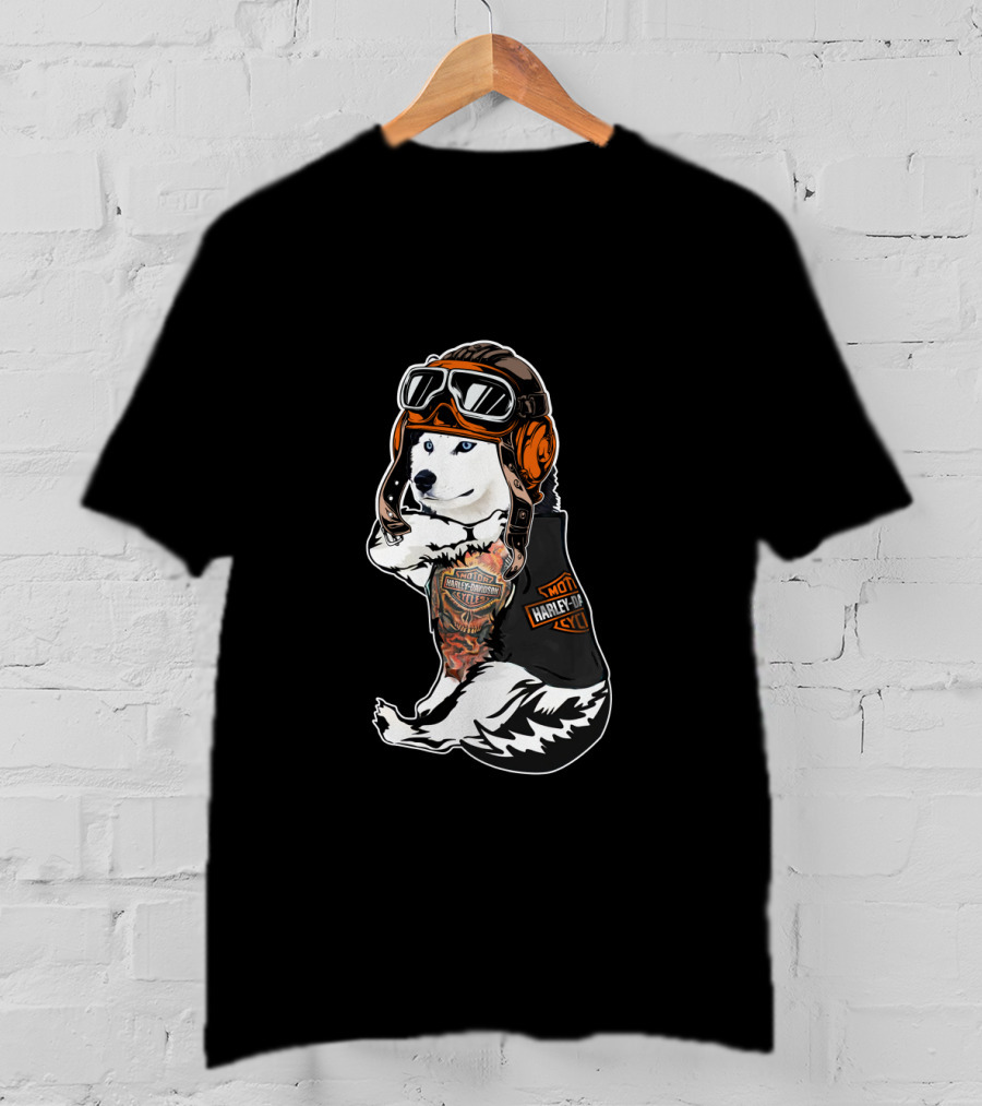 Harley Davidson Biker Husky With Hd Tattoo T-Shirt