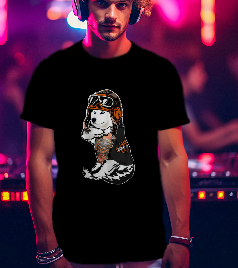 Harley Davidson Biker Husky With Hd Tattoo T-Shirt