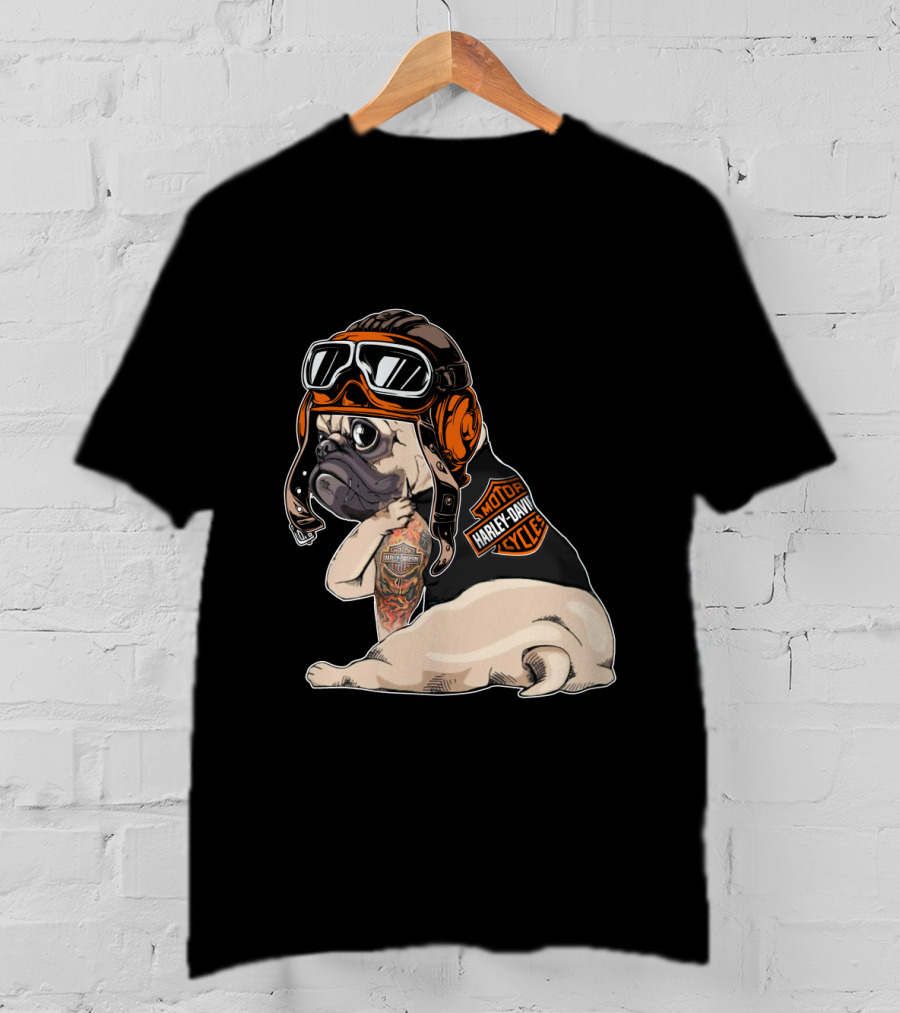 Hd Tattoo Pug Harley Davidson Motorcycle T-Shirt