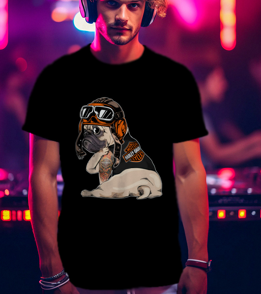 Hd Tattoo Pug Harley Davidson Motorcycle T-Shirt