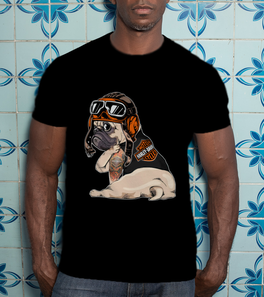 Hd Tattoo Pug Harley Davidson Motorcycle T-Shirt