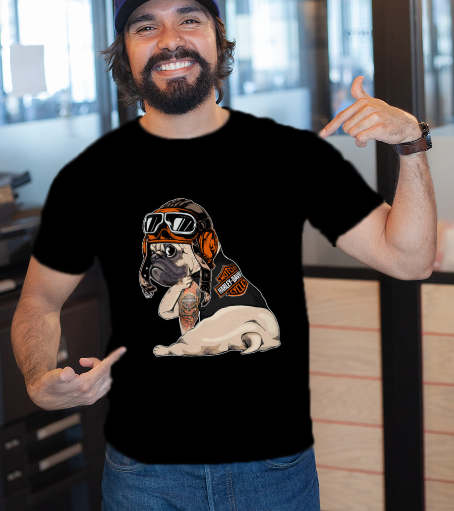 Hd Tattoo Pug Harley Davidson Motorcycle T-Shirt