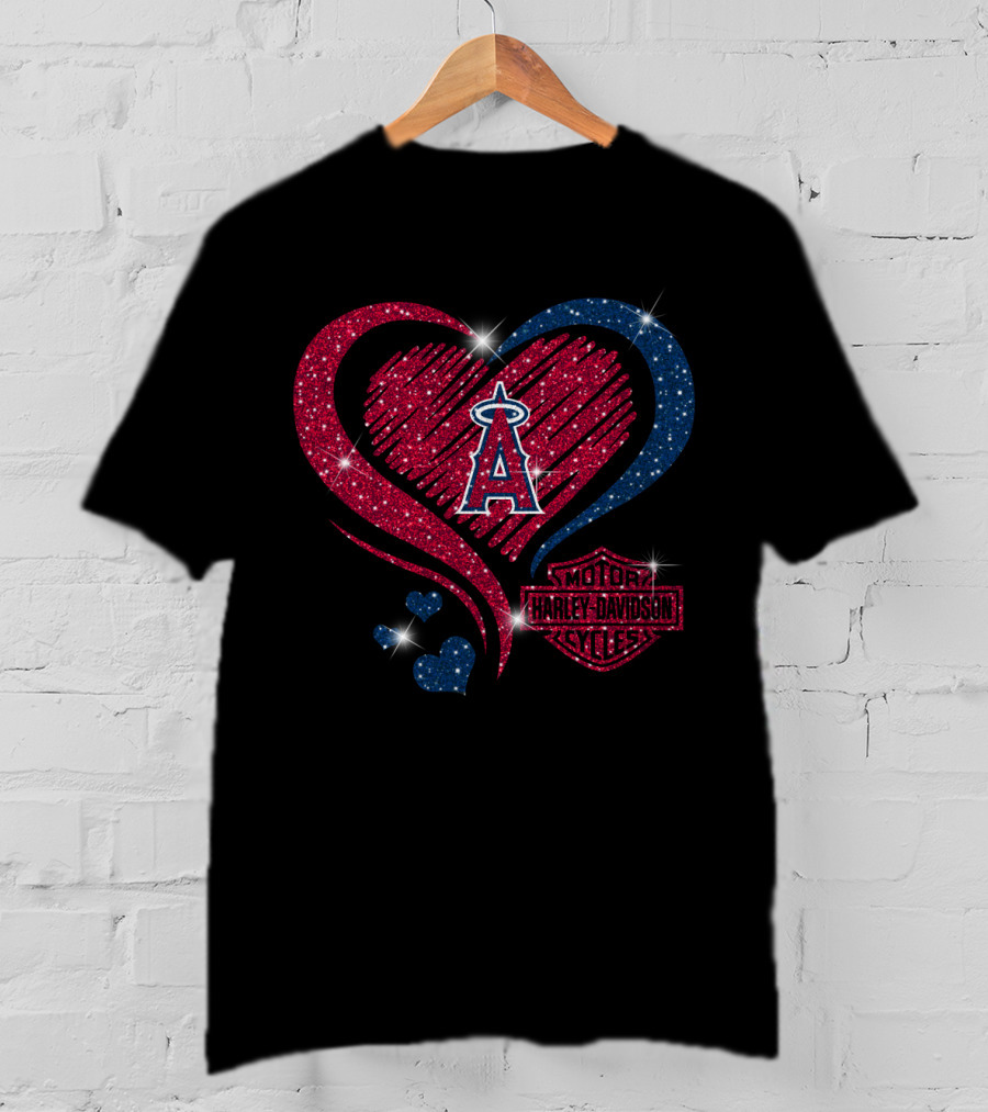 Los Angeles Angels Sparkling Heart With Motor Trademark Logos T-Shirt