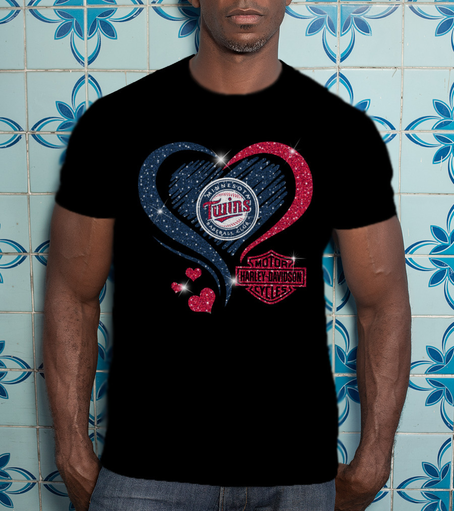 Minnesota Twins Heart With Harley Davidson T-Shirt