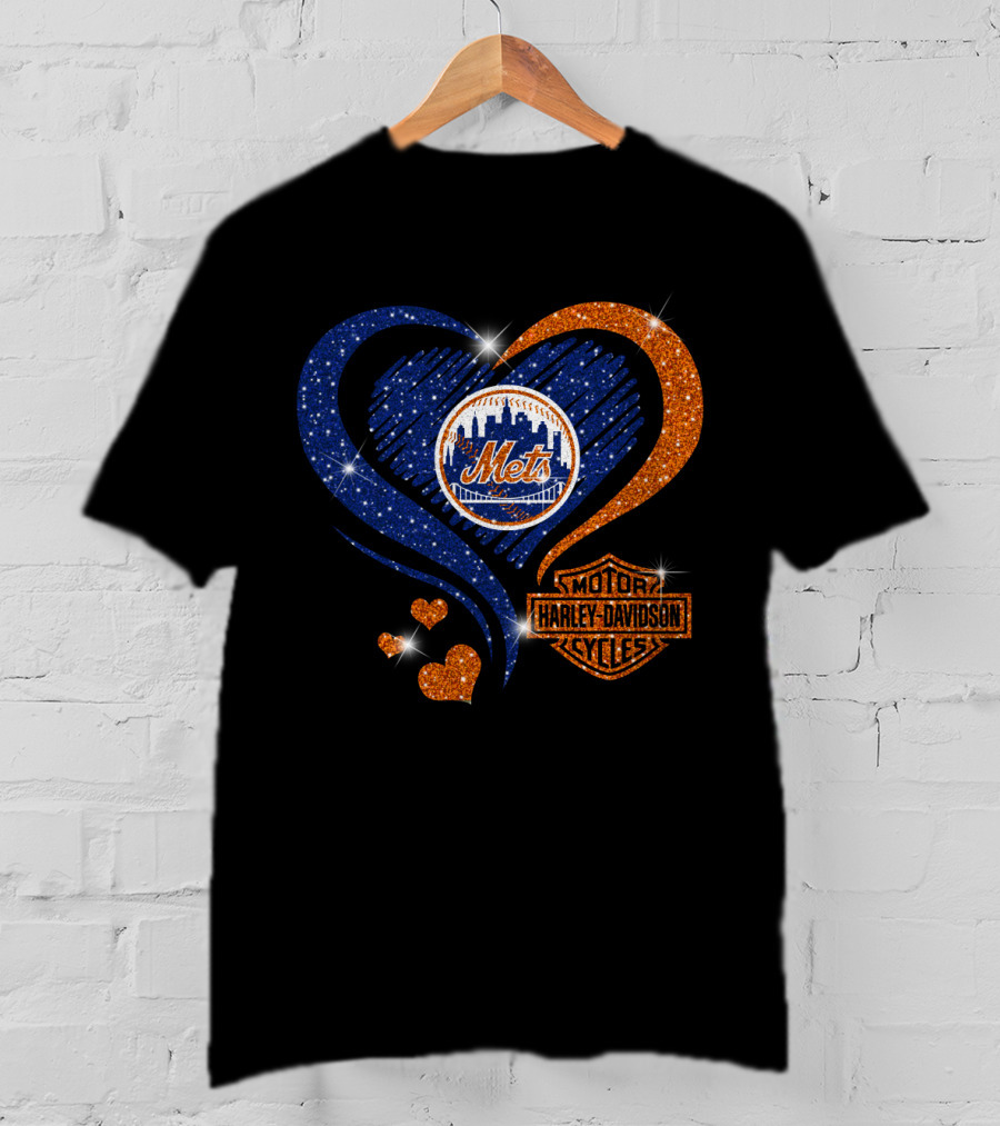 New York Mets Harley Davidson Heart T-Shirt