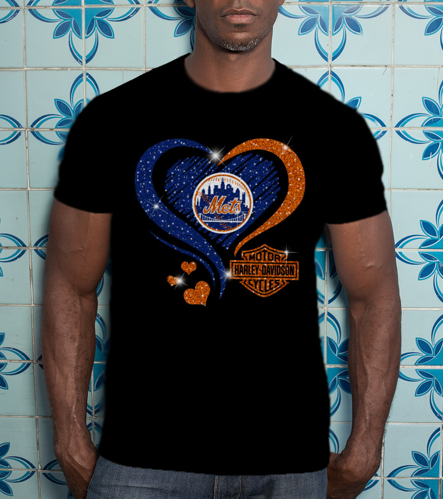 New York Mets Harley Davidson Heart T-Shirt