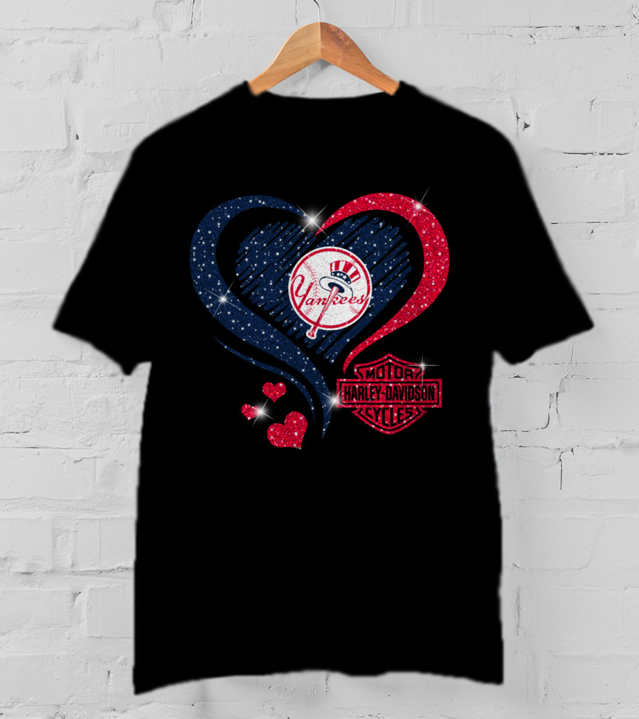 0307Hd New York Yankees Harley Davidson Motor Cycles Heart T-Shirt