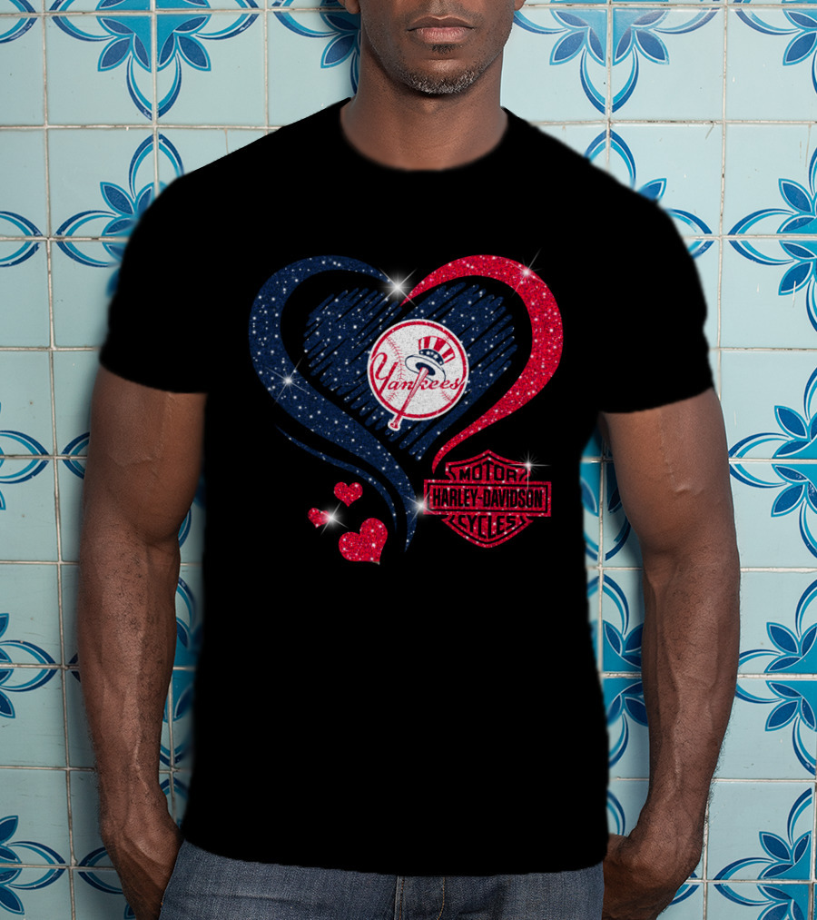 0307Hd New York Yankees Harley Davidson Motor Cycles Heart T-Shirt