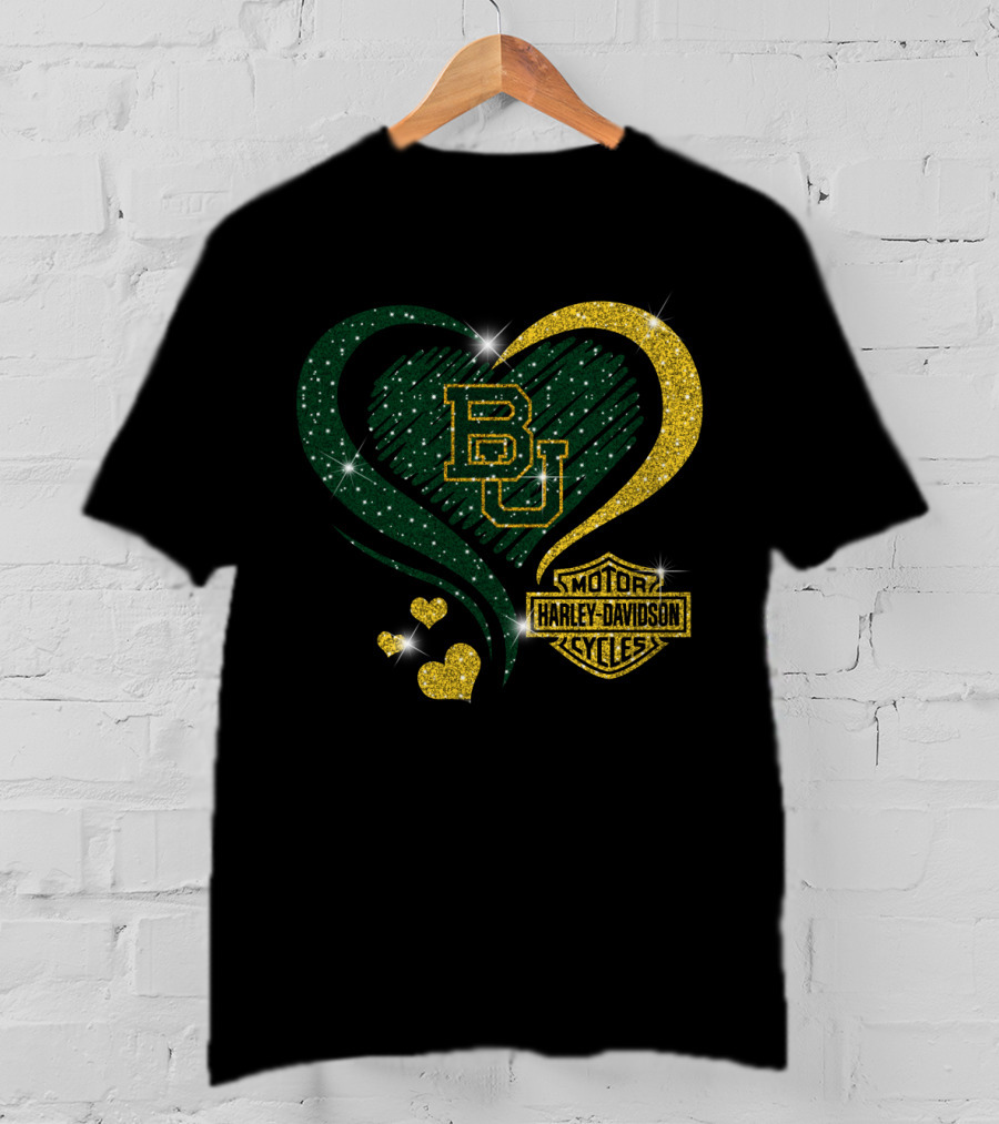 Bu Baylor Bears Harley Davidson Sparkling Heart T-Shirt