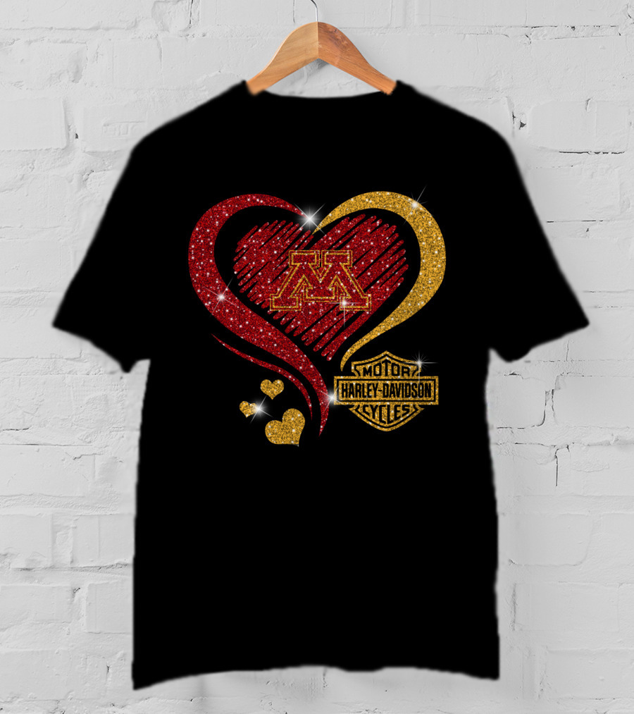 Minnesota Golden Gophers Heart Motor Harley Davidson Cycles T-Shirt