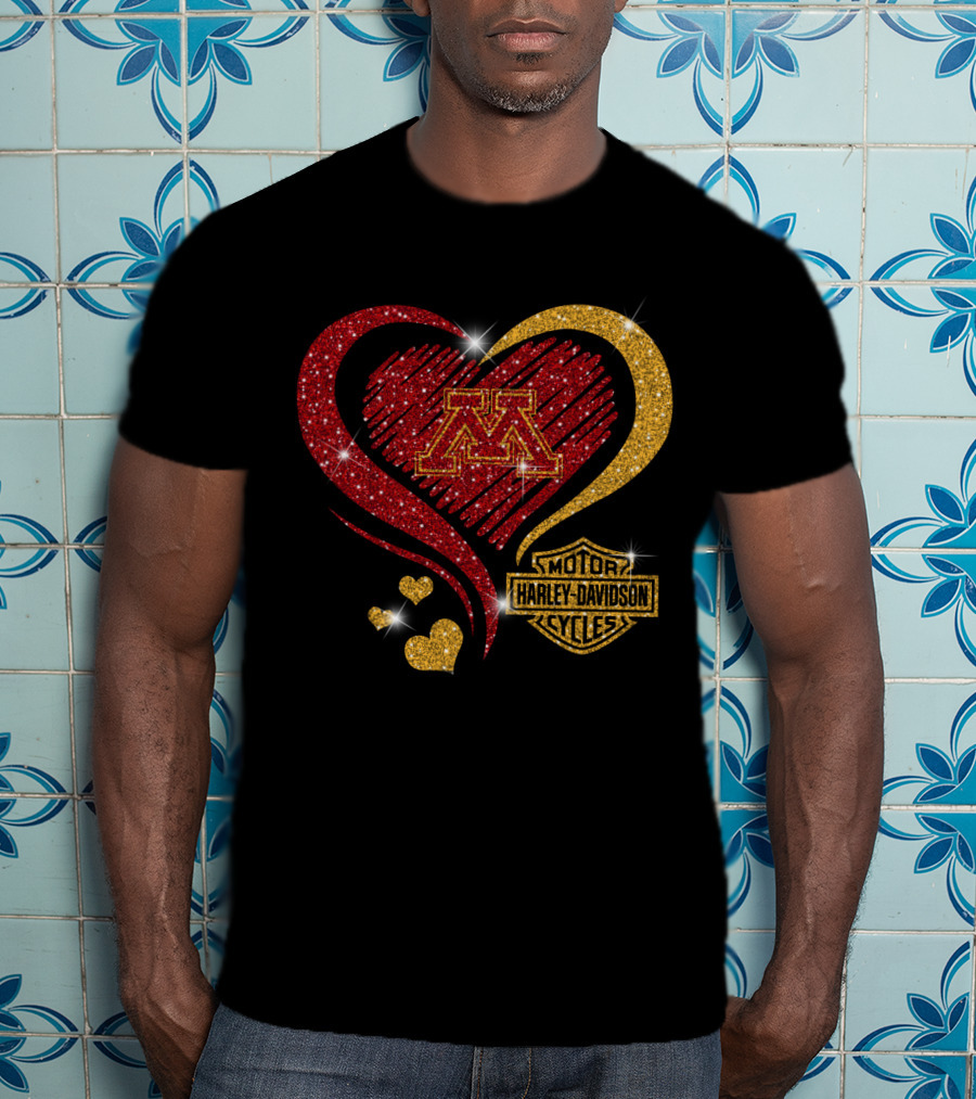 Minnesota Golden Gophers Heart Motor Harley Davidson Cycles T-Shirt