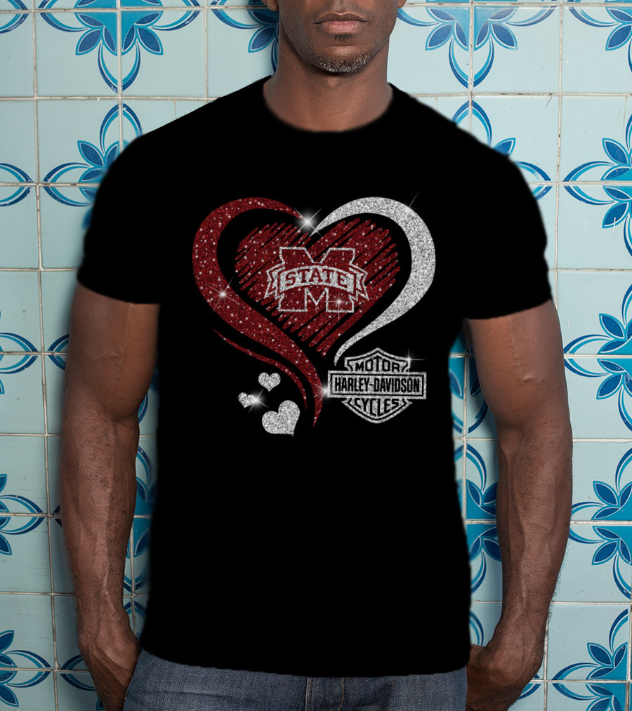 Mississippi State Bulldogs Harley Davidson Heart Combination T-Shirt