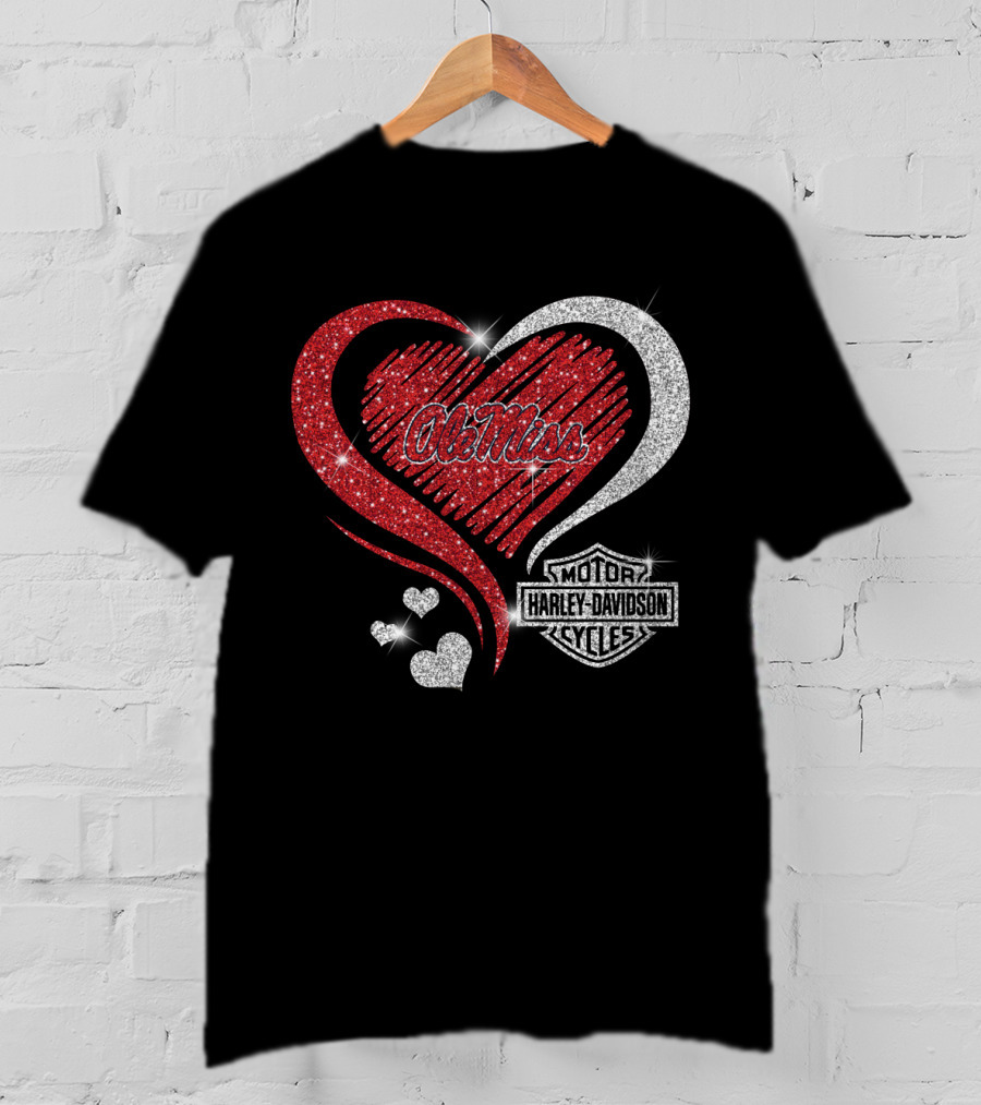 Ole Miss Rebels Heart Harley Davidson Cycles T-Shirt